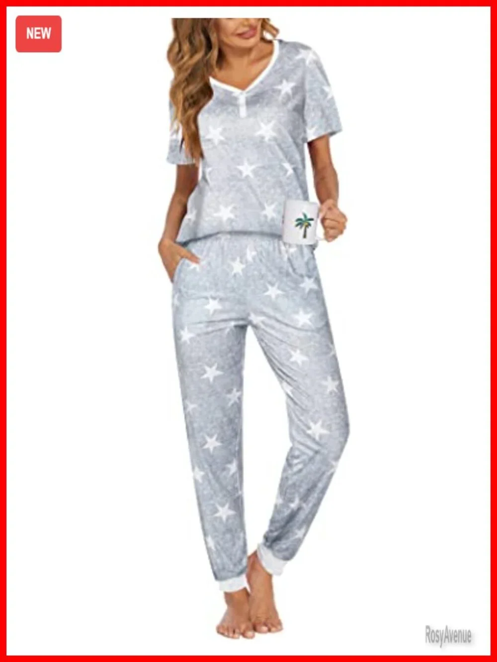 Women's Pajama Set - Short Sleeve Top & Jogger Pants with Pockets